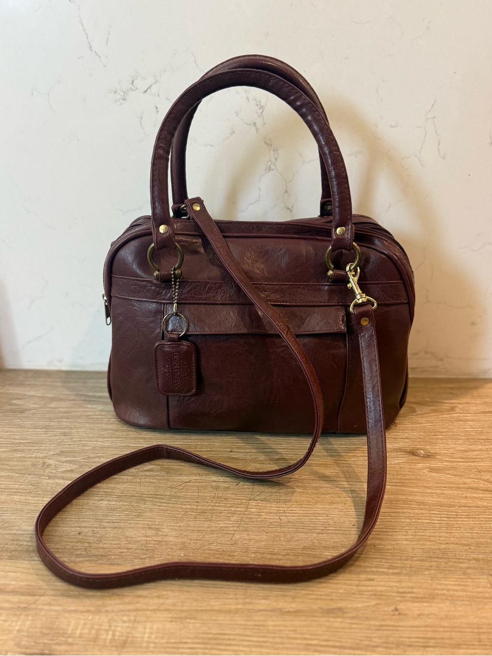 Bentley Burgundy Bag, shoulder bag with strap.